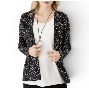 J.Jill Wearever Collection Black Leaf Print Open Front Cardigan Size Medium EUC